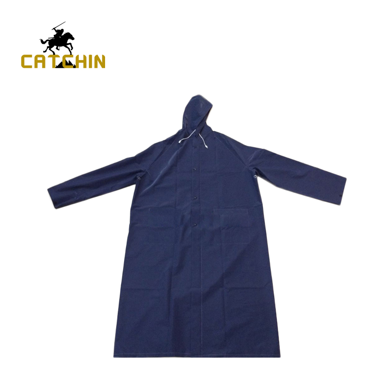 Imperméable en polyester pvc bleu marine / long manteau de pluie